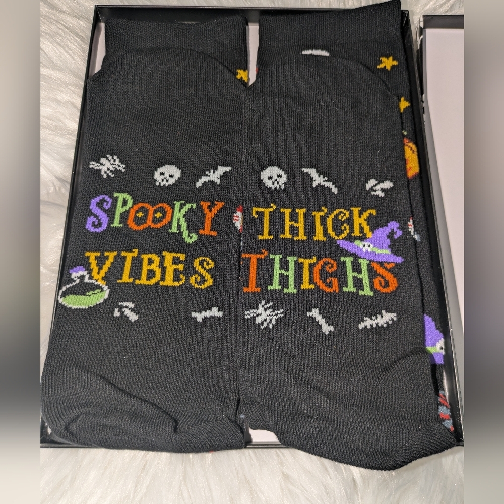 Happypop Women's Halloween Socks Spooky Vibes & Thick Thighs Size 7-14 NWT